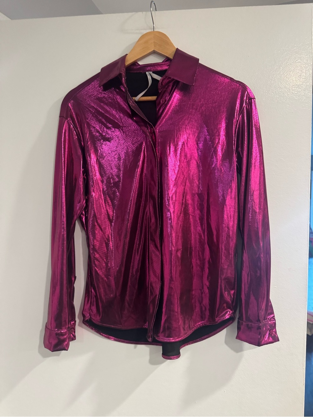 Anthropologie Metallic Fuchsia Button Down Shirt Women’s XS Statement Top